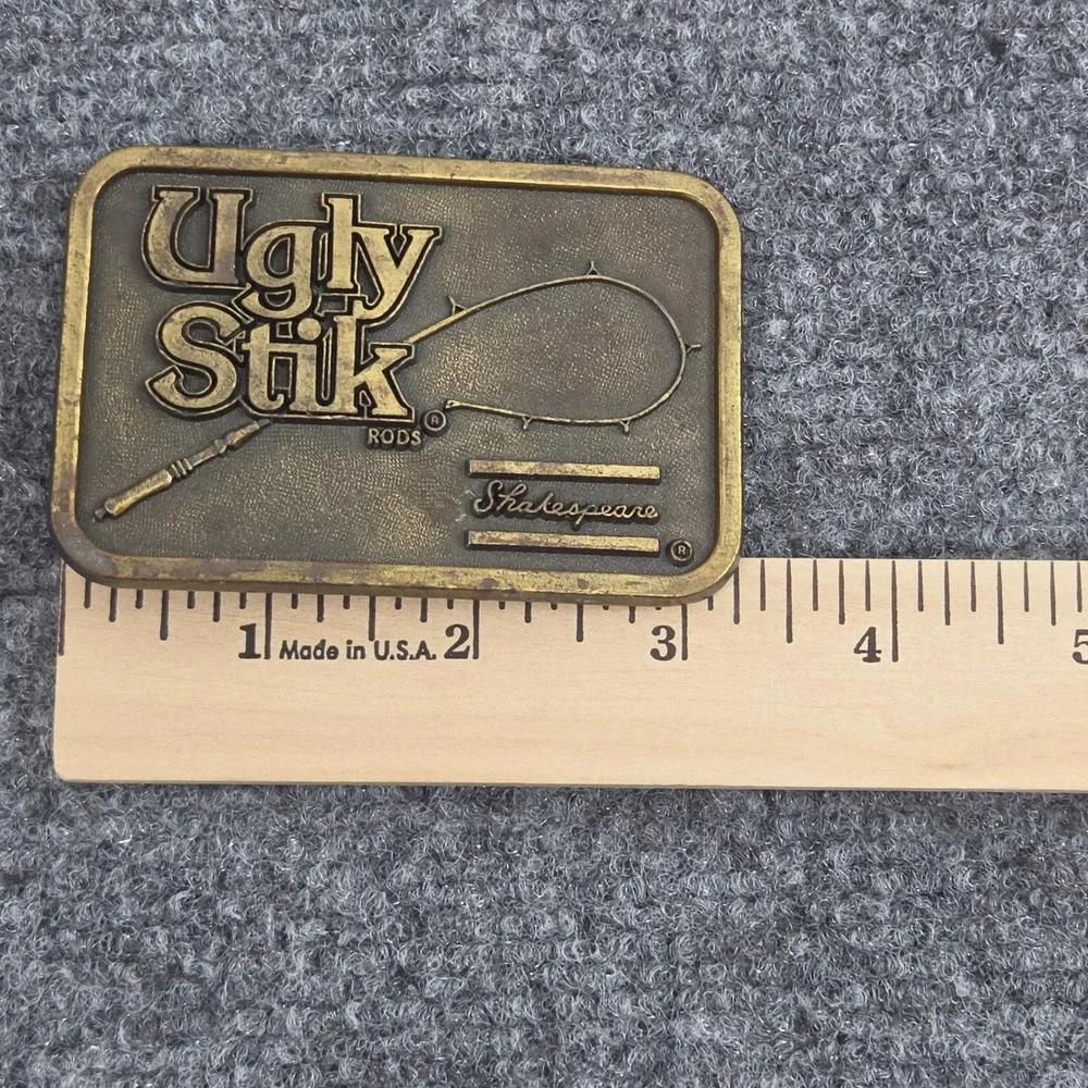 Vintage Shakespeare Ugly Stik Rods Belt Buckle Solid Brass RJ Roberts Made USA